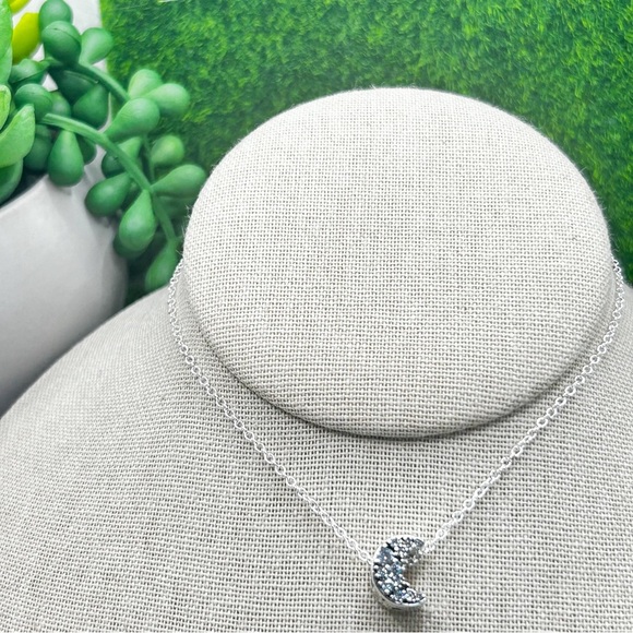 NWOT Sterling silver pave crescent moon charm pendant necklace 18” - Picture 6 of 16